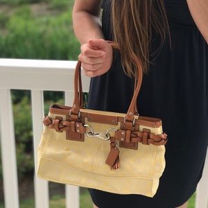Yellow Coach Monogrammed Handbag Leather Details